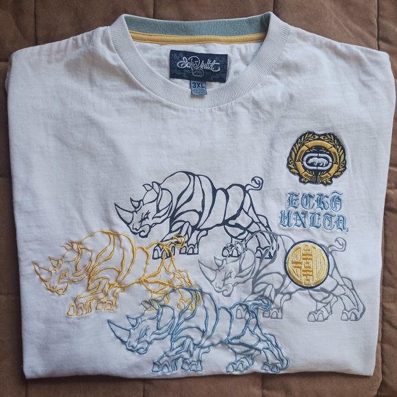 Vintage 90s Echo Unlimited Embroidered Rhino T-Shirt 3XL-RARE - Picture 1 of 5